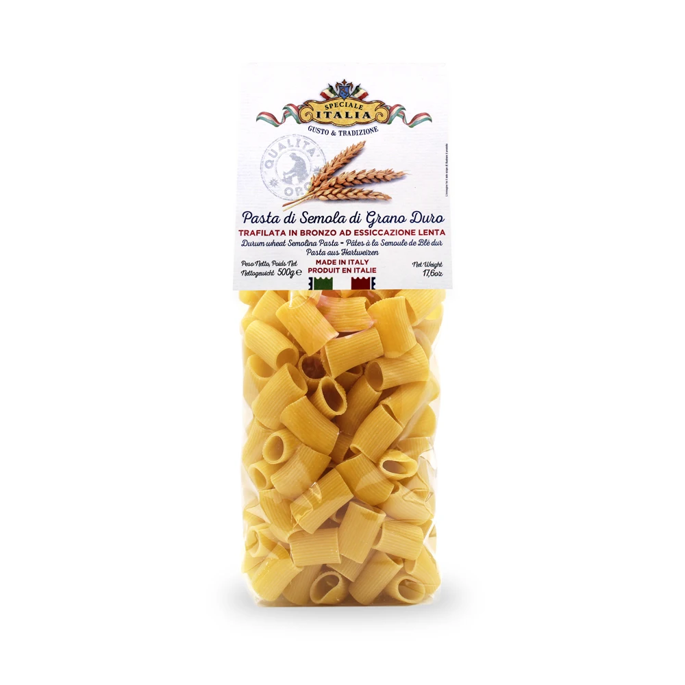 High quality Italian Artisan Handmade Durum Wheat Semolina Pasta Mezze Maniche in bag 500g