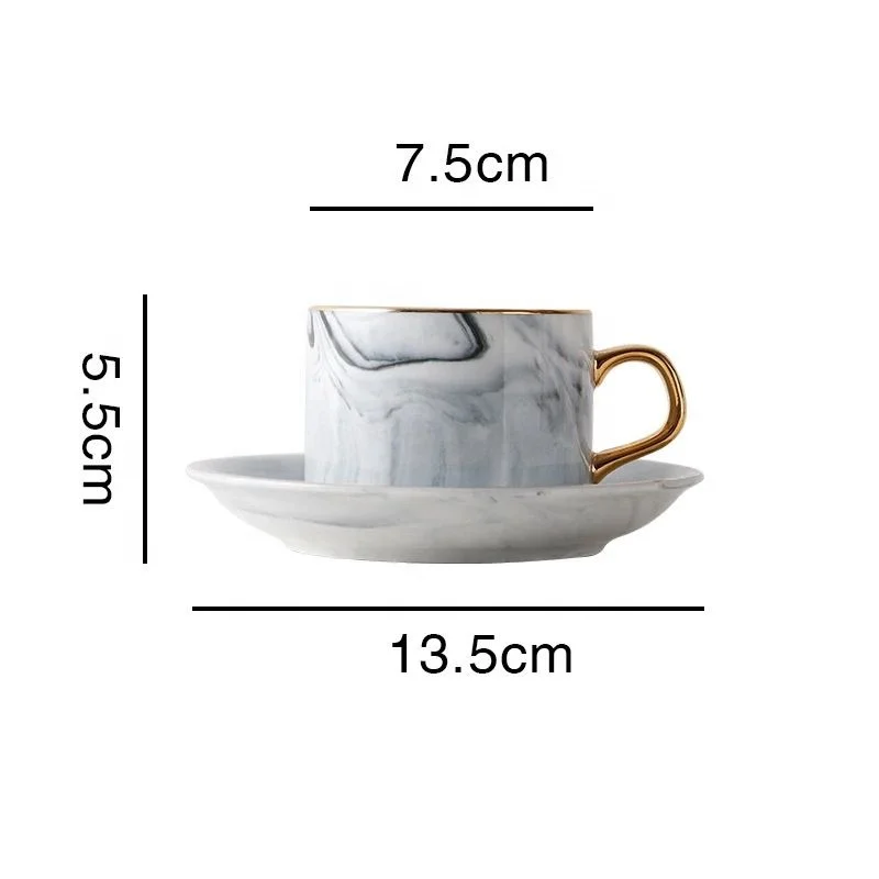 European style luxury simple ceramic coffee cup and saucer European style small luxury marbled afternoon tea cup set gift