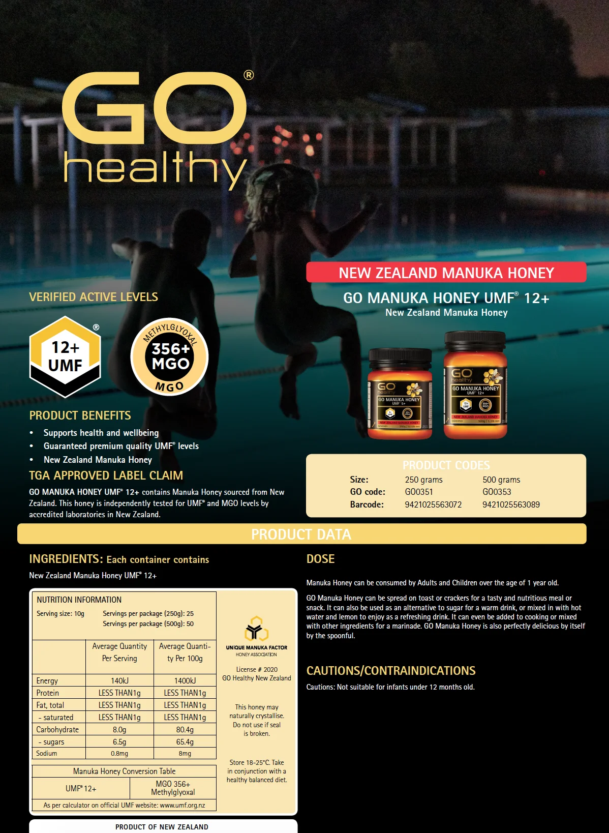 Мед для здорового образа мануки UMF 12 +/MGO 356 + 250 г/500 г-100% мед из