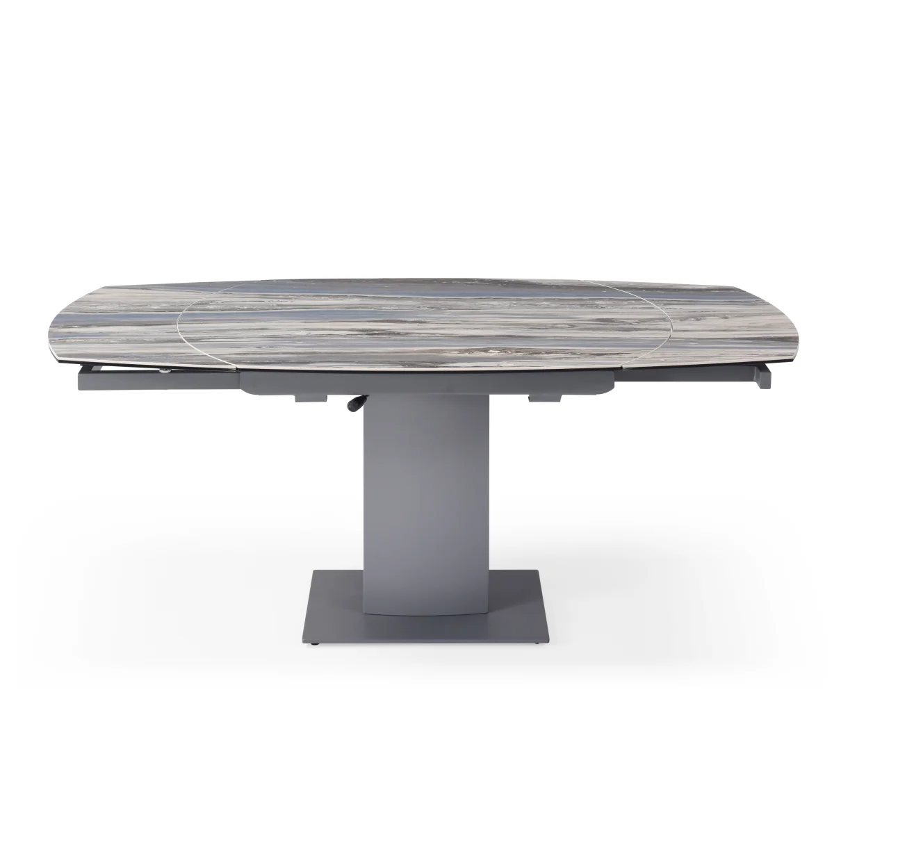 Modern Contemporary Dining Table with Sintered Marble Stone Top Black Metal Frame Folded Rectangular Extension Home Hotel Use