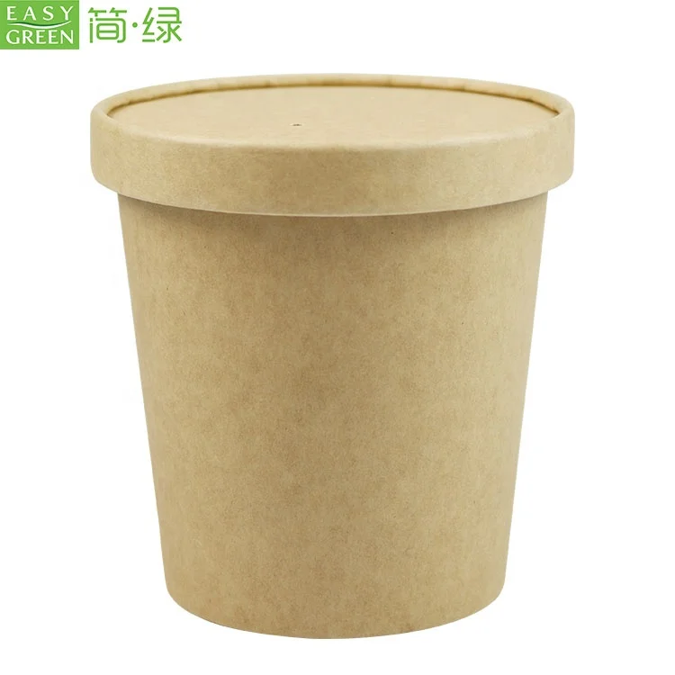 Легкая Зеленая горячая Распродажа одноразовые 32 унции Compostable крафт-бумаги миски с PP