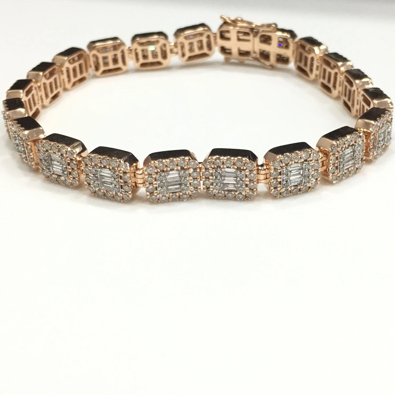 Exclusive Elegant Real Natural  Diamond Studded Round and Baguette Tennis  Bracelet In 10kt Rose Gold
