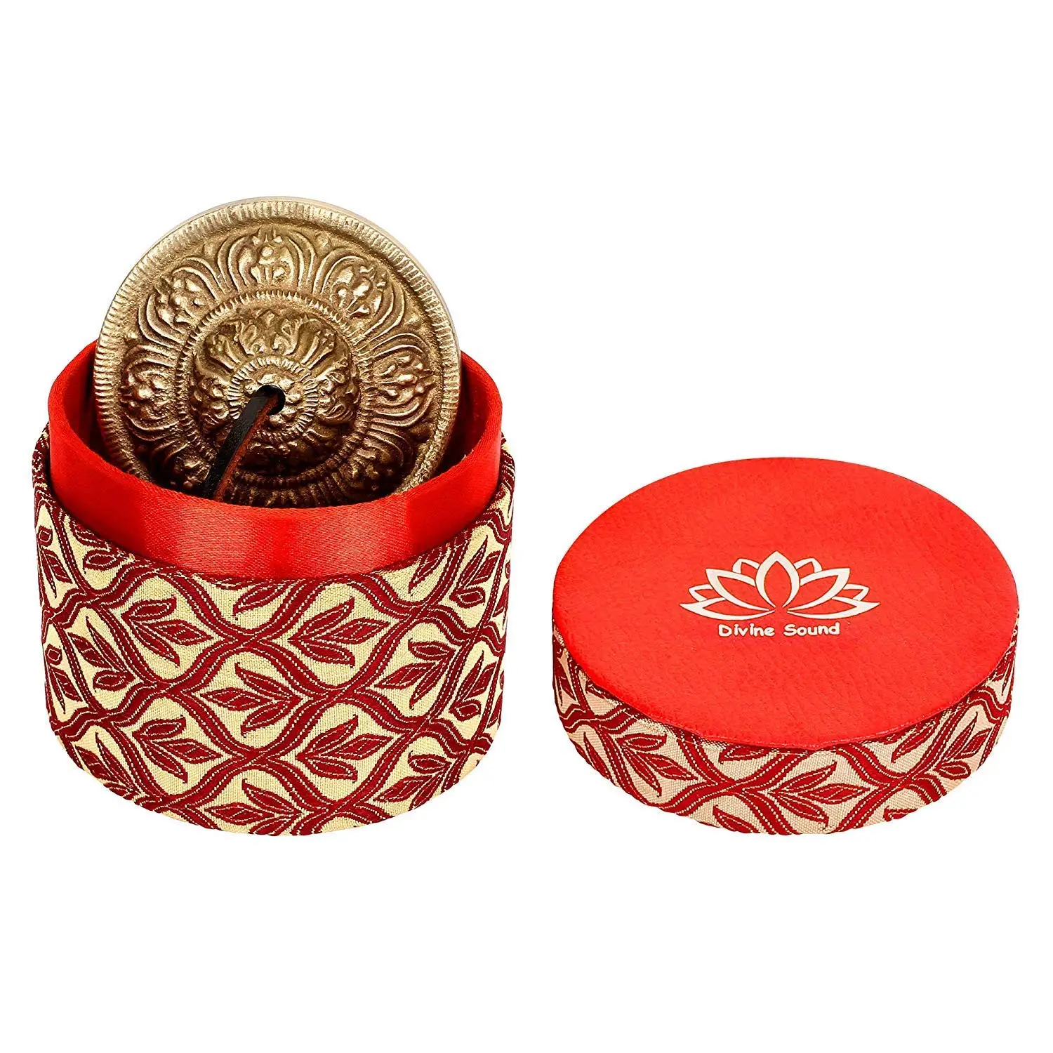 Wholesale Buddha lotus engraved Manjira Tingsha Cymbals Beautiful Gift Box for Meditation Pray 7.5cm / 3 Inches