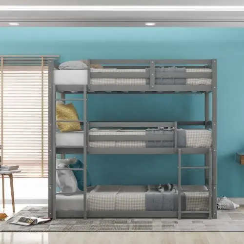 Twin Triple Built-in Ladder and Slide for Kids