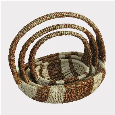 High Quality round Shape Rattan and Bamboo Wicker Basket with Handle for Food Kitchen Use and Gift Handicrafts