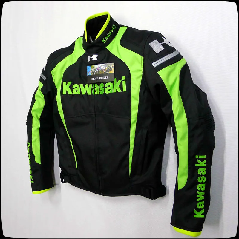 Custom MEN HANDMADE KAWASAKI RACING TEAM Black and Green COWHIDE MOTORCYCLE LEATHER JACKET