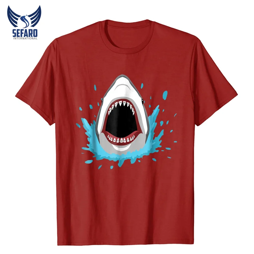 Good Quality Maroon Color Cotton Shark Fish Printed on T-Shirts