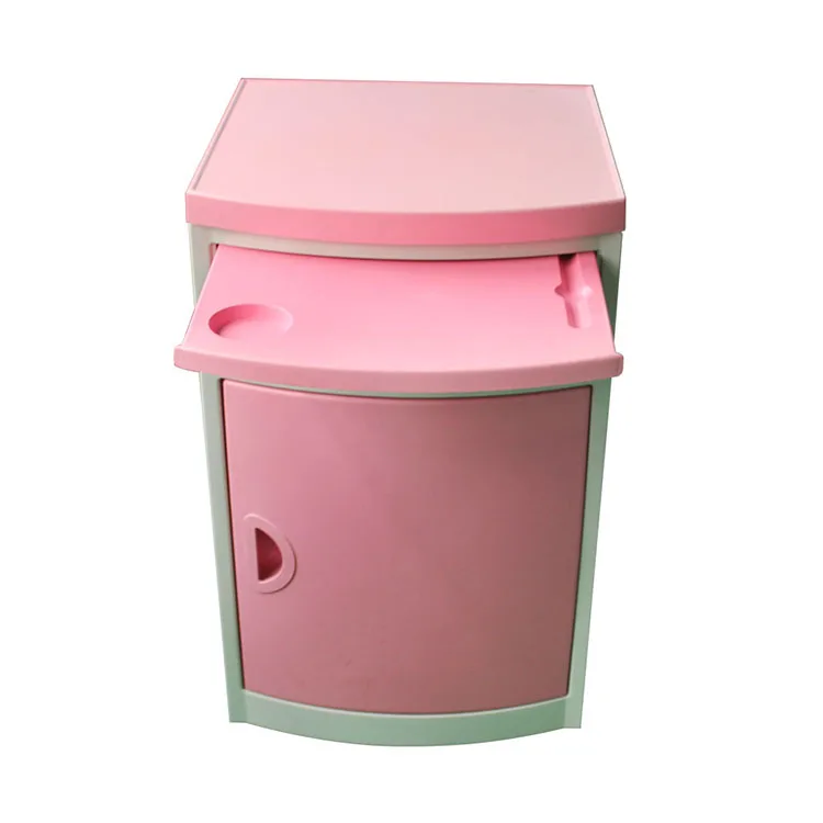 Hospital Movable Plastic Medical Bed Cabinet Locker Bedside Table With Wheels