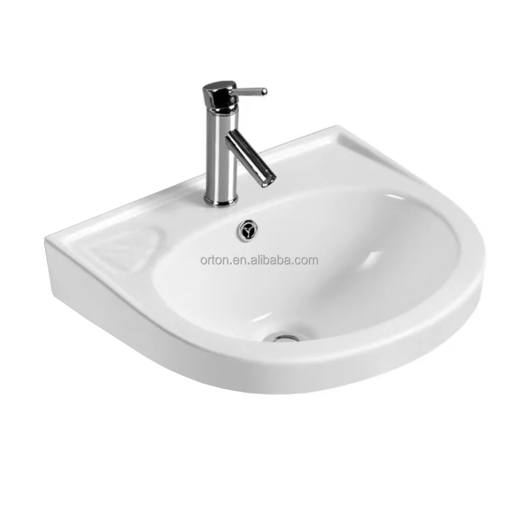 ORTONBATH D shape Bathroom Wall Hung Hair Hand Ceramic Salon Wash Basins Wall mounted Ceramic wash hand basin with cheap price