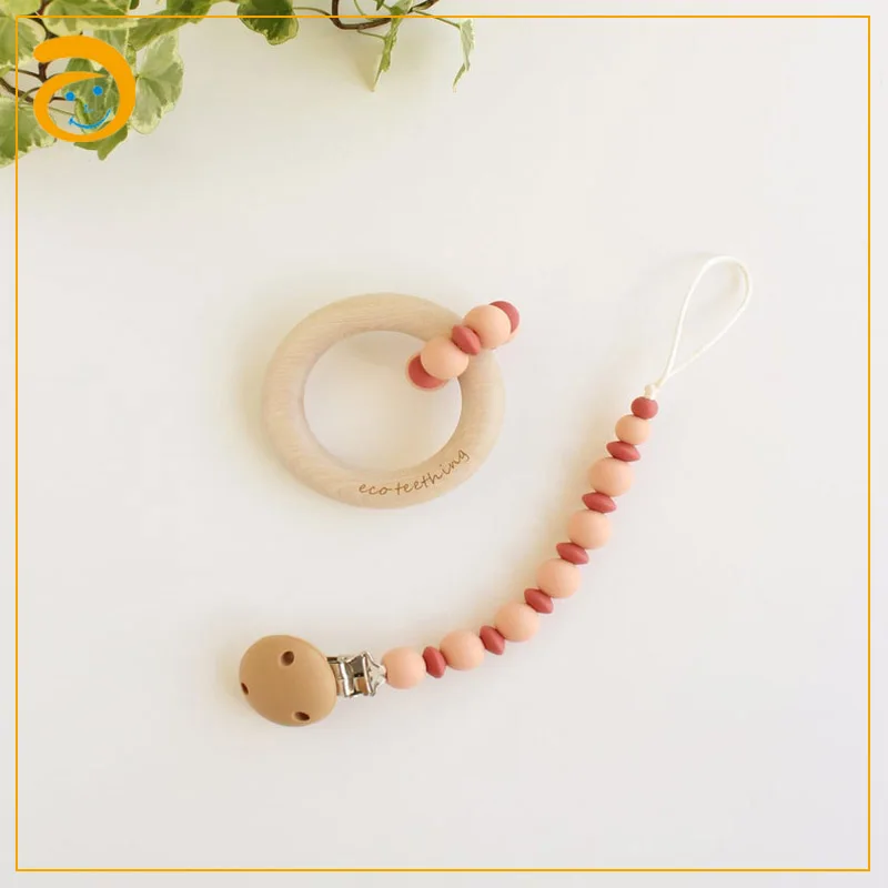 Food Grade Wooden Baby Toys Silicone Chew Teether Gift Set