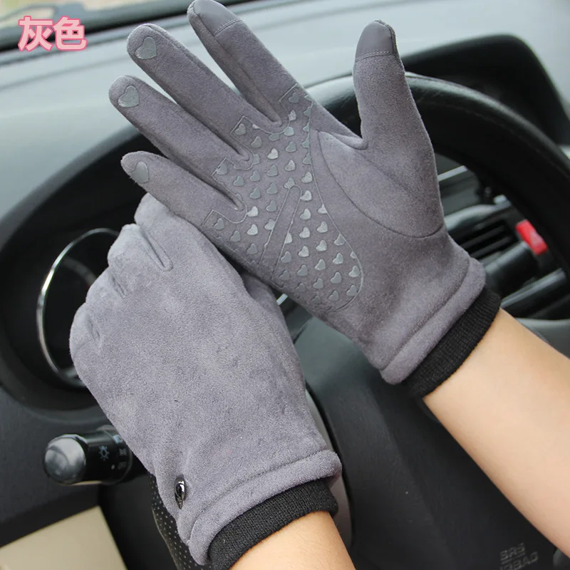 
Women Winter Warm TouchScreen Glove Velvet Driving Suede Outdoor Bicycle Motorcycle Anti Skid Gloves 