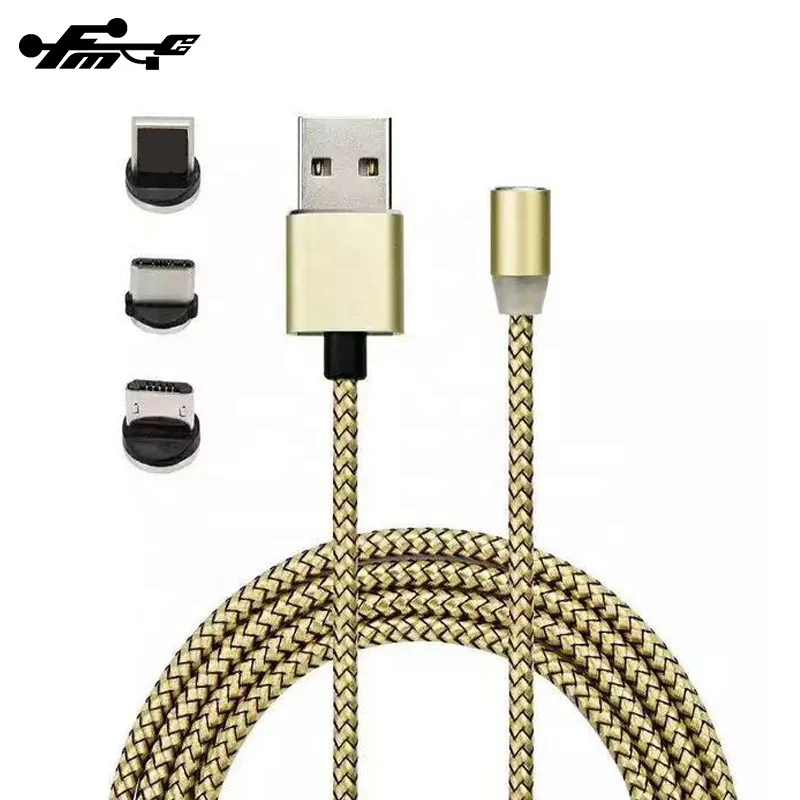 Cell Phone Cable Magnetic USB Charger 1M 3 in 1 USB Charging Data LED Metal Micro USB Function Cables Magnetic Phone Charger