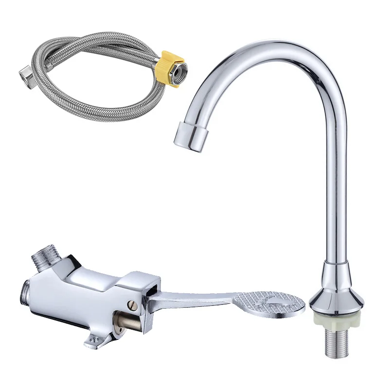 Foot Operated Tap for Food Industry or Hospital Brass Material Chrome Plated Pedal Control Faucet