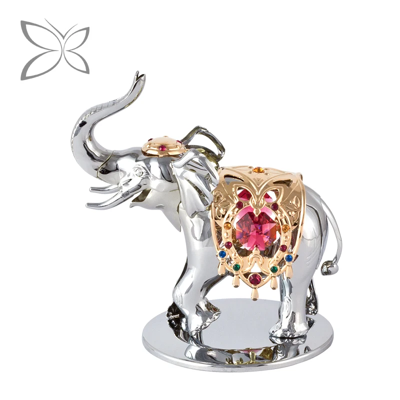 Crystocraft Deluxe 3D Chrome Plated Metal Elephant Figurines Decorated with Brilliant Cut Crystals