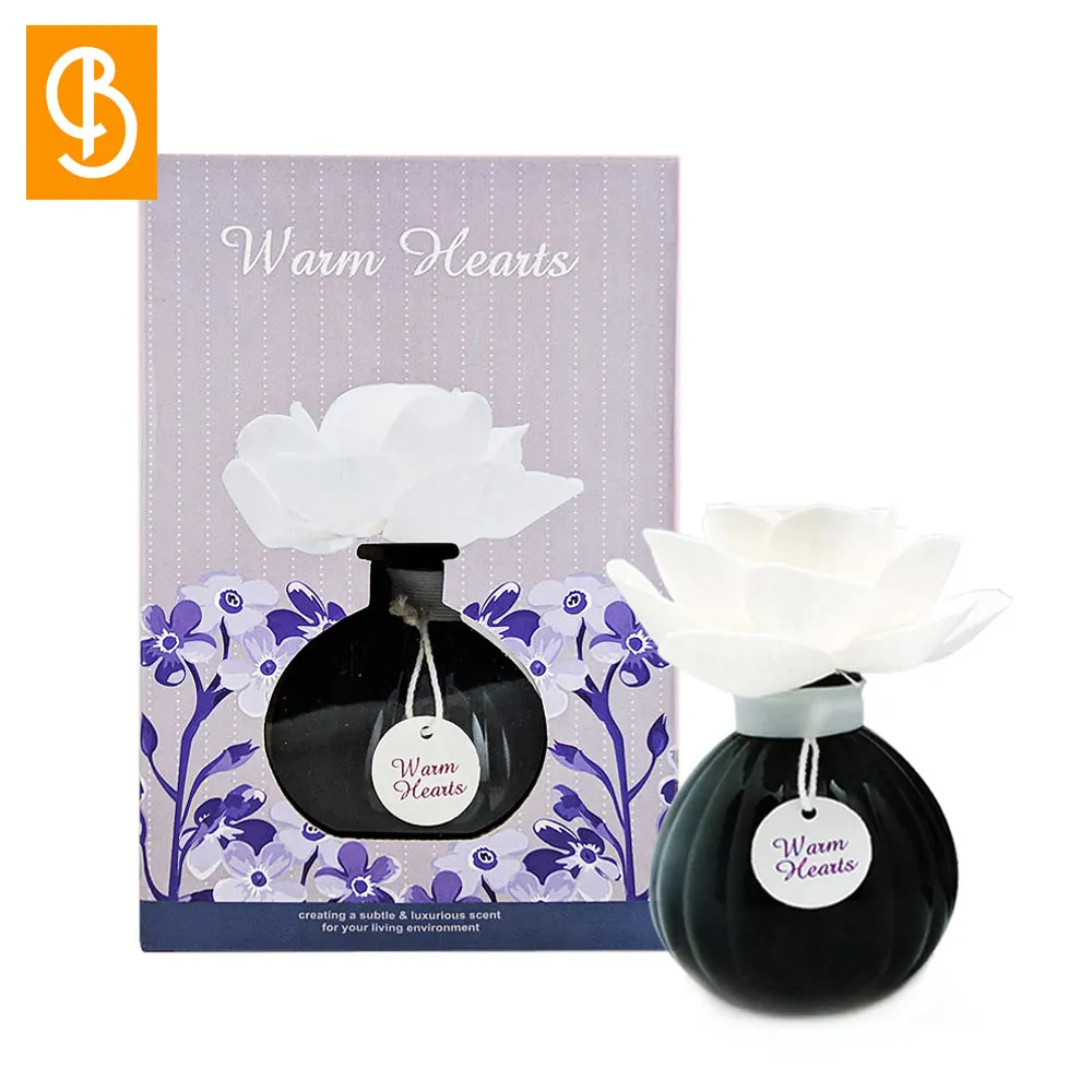 
Branded Natural Sola Flower Cotton Wick Home Fragrance Aroma Flower Diffuser with Black Glass Bottle Refill Scented Oil 
