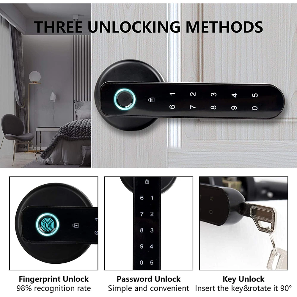 Electronic Fingerprint Smart Handle Keyless Opening Door Lock with Finger print App BLE Key Electronic for Apartment Garage