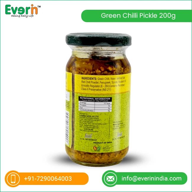 
Bulk Supply Green Chilli Pickle Glass Jar From India ( ISO, APEDA, HACCP, FIEO, GMP Certified) 