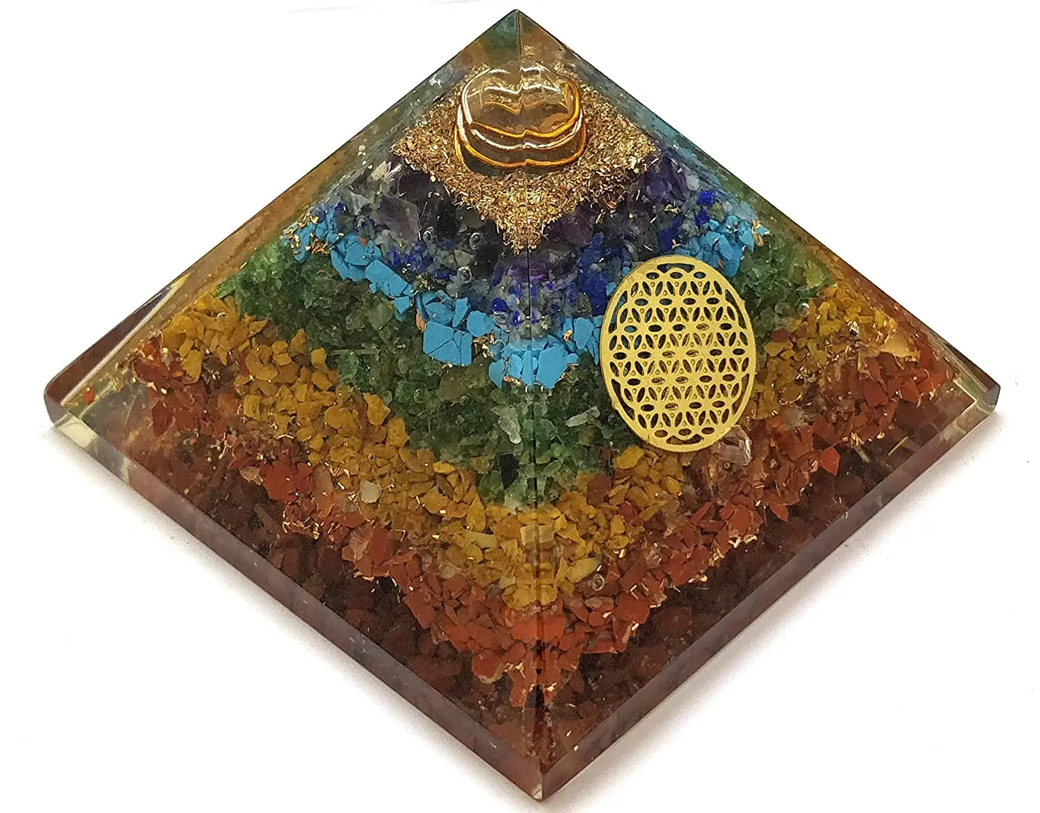 Handmade Geometric Pyramid Made with Seven Chakra Crystal 7 Chakras Copper Dust Orgonite Pyramid
