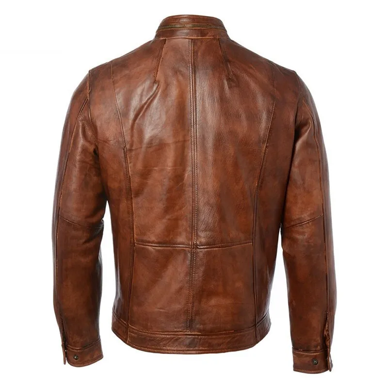 Brown Genuine Leather Jacket Men for Bikers Waxed Cafe Racer Vintage Motorcycle Jackets