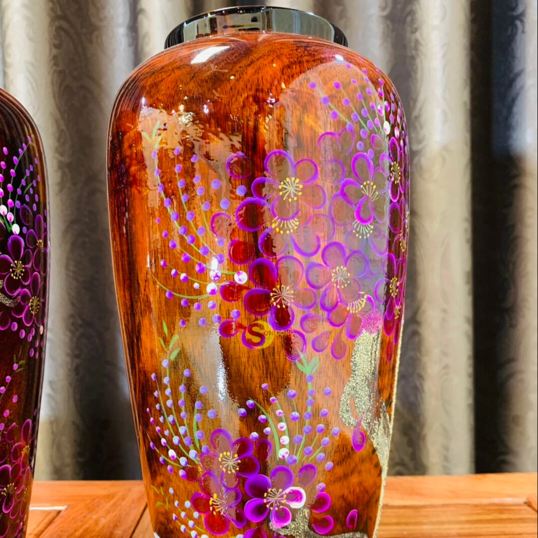 
Indigo wood flower pot with peach blossom 