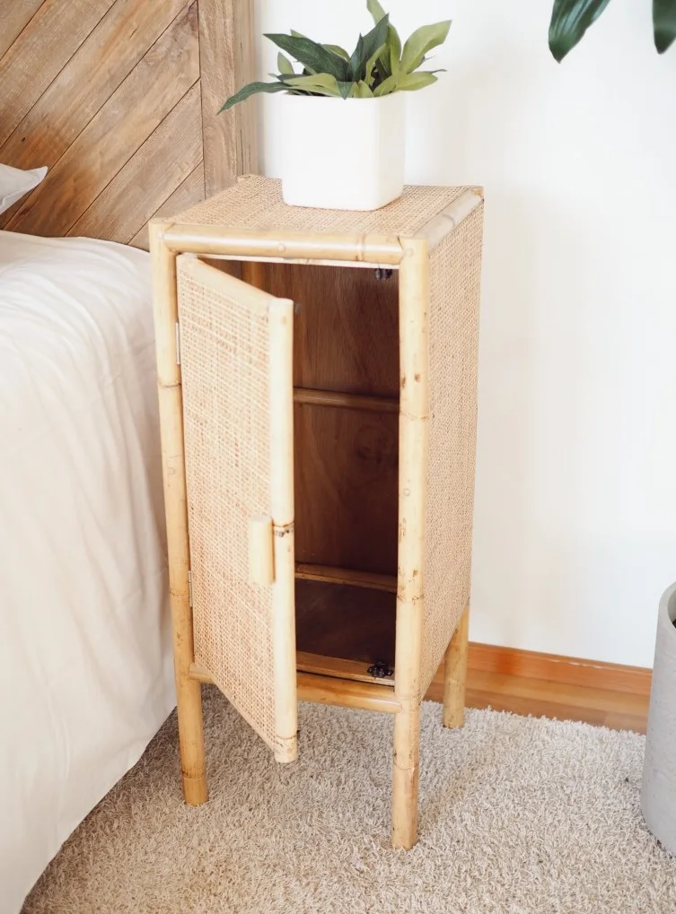 Rattan Plywood Wood Hand Crafted Living Room Bedroom Dining Natural Color Antique Rectangular Side Cabinet