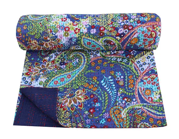 Luxurious Indian Handmade Kantha Bed Quilt Cover Wholesale Bird Of Paradise Handmade Indian Bird Printed kantha quilts