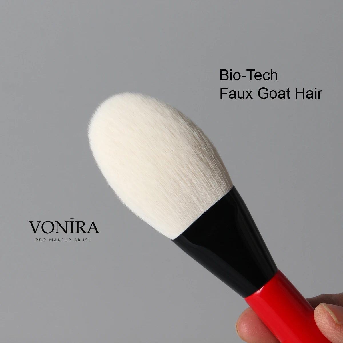 Vonira Mini Pocket Travel 10 Pieces Makeup Brush Set With Red Handle Black Ferrule Bio-Tech Faux Goat Hair Synthetic Hairs