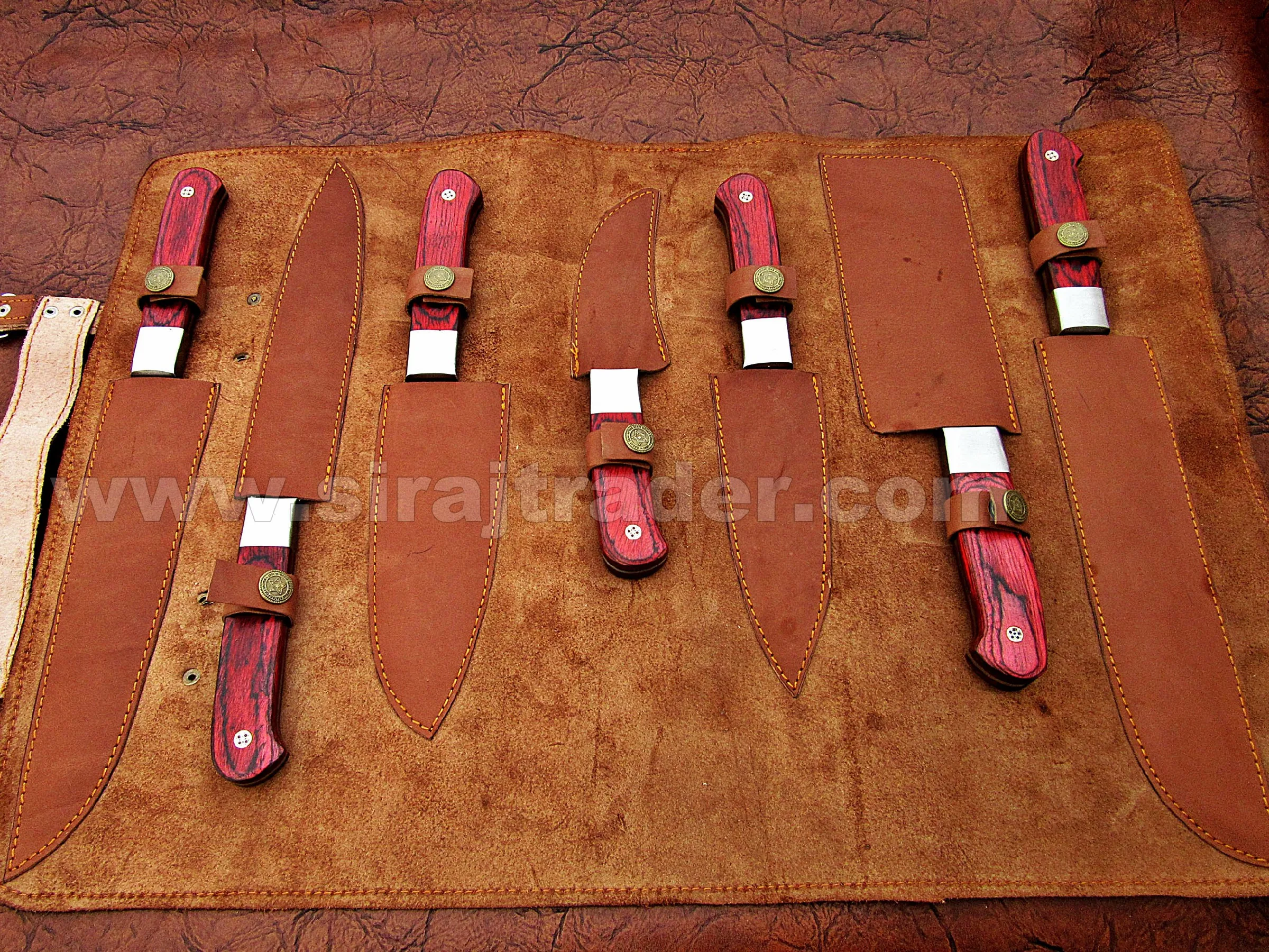 
Fixed blade Damascus steel Chef knife set Beautiful Colour wood 