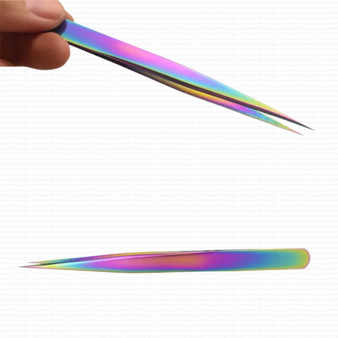 Rainbow Straight Isolation Curved Volume Eyelash Extension Tweezers Custom Logo Private Label Stainless Steel Wholesale