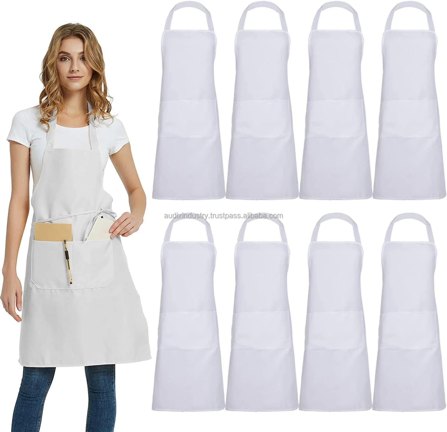 Adjustable Stylish Denim Bib Jean Aprons With 3 Pockets For Unisex