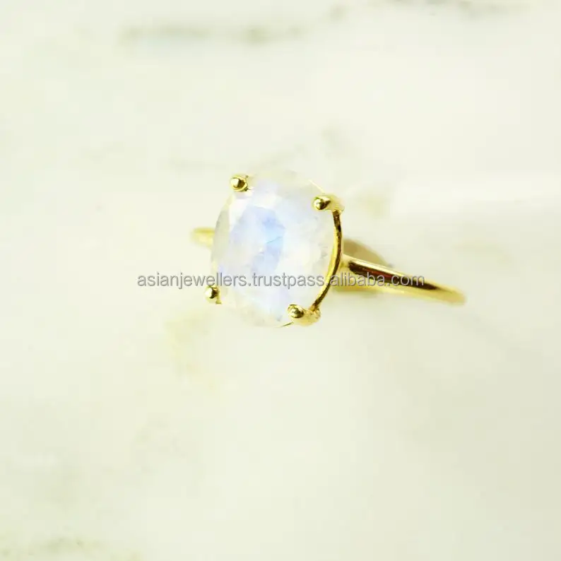 Rainbow Moonstone 925 Sterling Silver handmade Gold Plated Unique Jewelry Ring