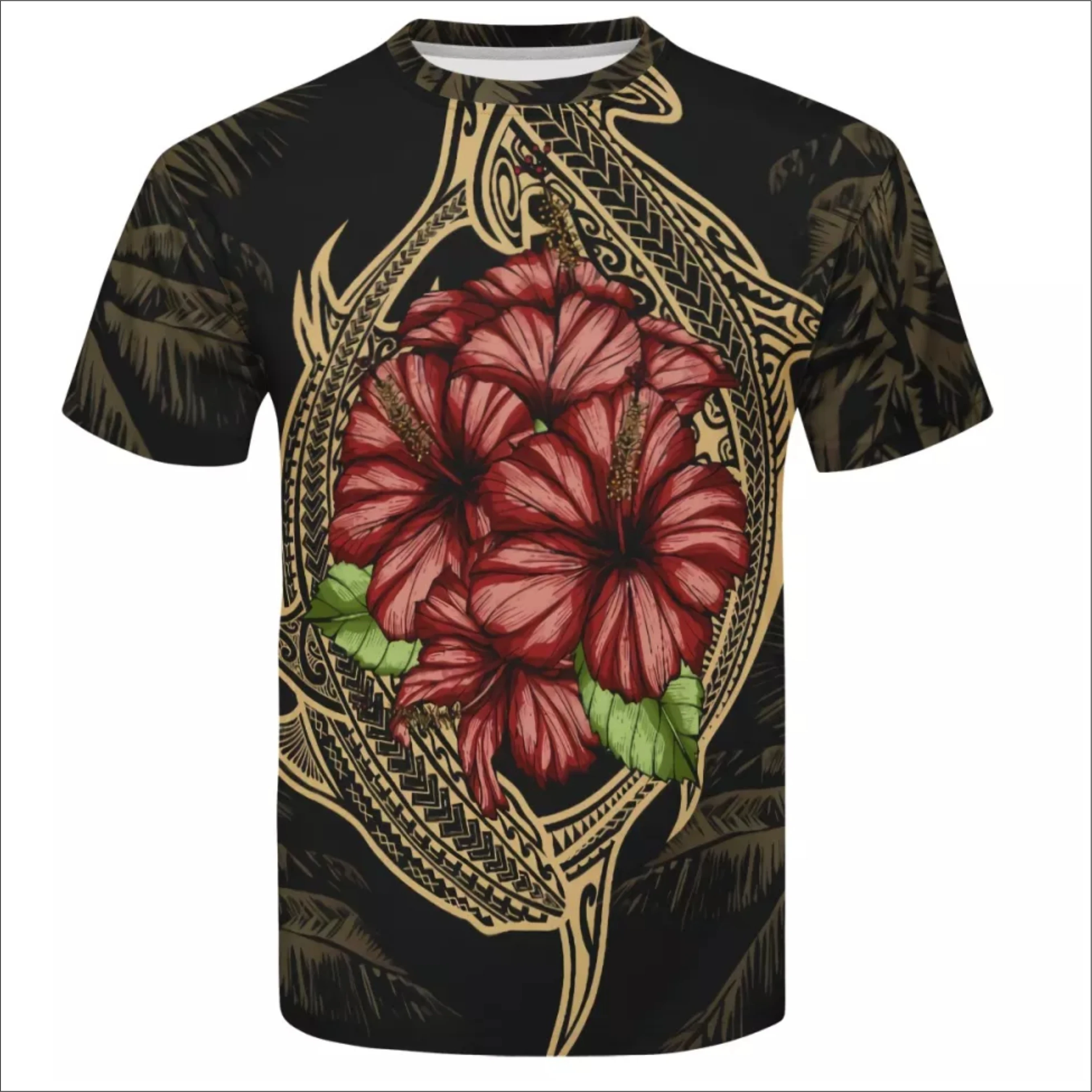 Custom Big Size 5XL Polynesian tribal design Clothing Hibiscus Printing Men T Shirt Wholesale Running T Shirts