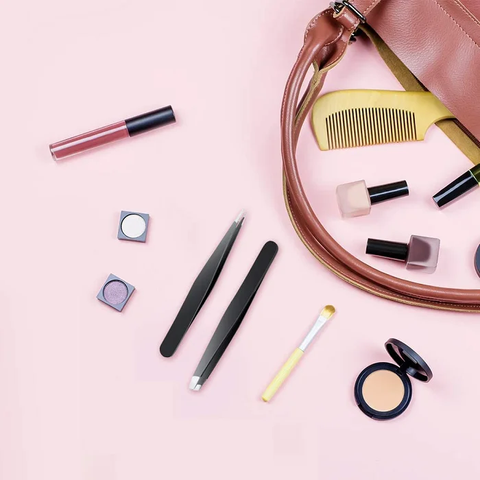 2pcs Eyebrow Tweezers Professional Stainless Steel slanted and pointed tip Wholesale eyebrow eyelash tweezers set