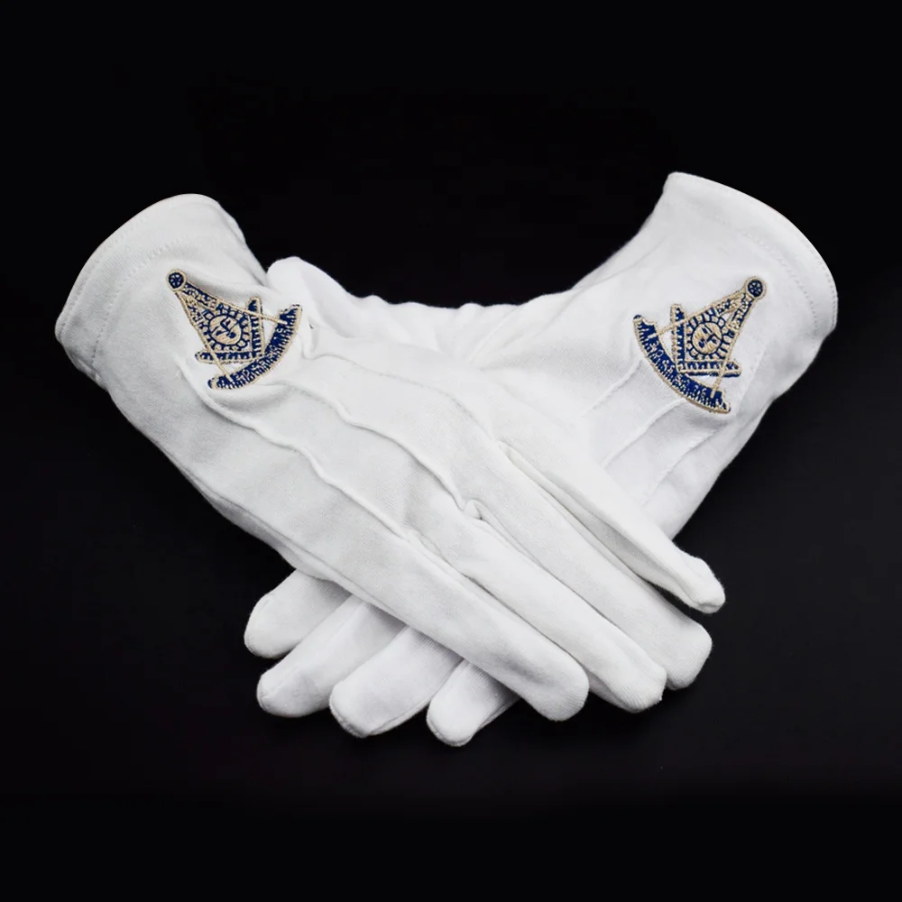 
White Fabric Items Regalia Embroidered Masonic Custom Logo Pure Cotton Gloves for Ladies with fur 
