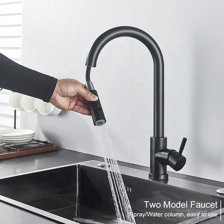 Amazon Hot Sale Sink Tap Torneira De Cozinha Black Touch Sensor Kitchen Water Faucet With Pull Down Sprayer