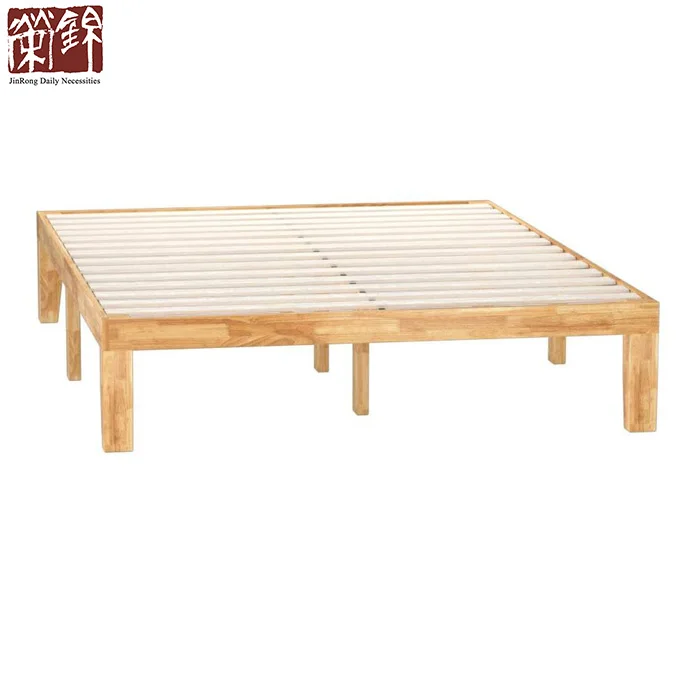 
14 Inch Wood Platform Bed Wood Slat Support Natural Finish Bed Queen Size Wooden Bed 