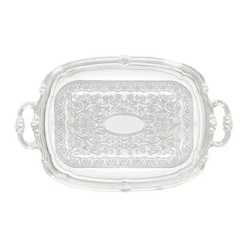 Oval Shape Silver Plated Finishing Metal Brass Serving Tray Used for Serving Delicious Food at Home and Hotel