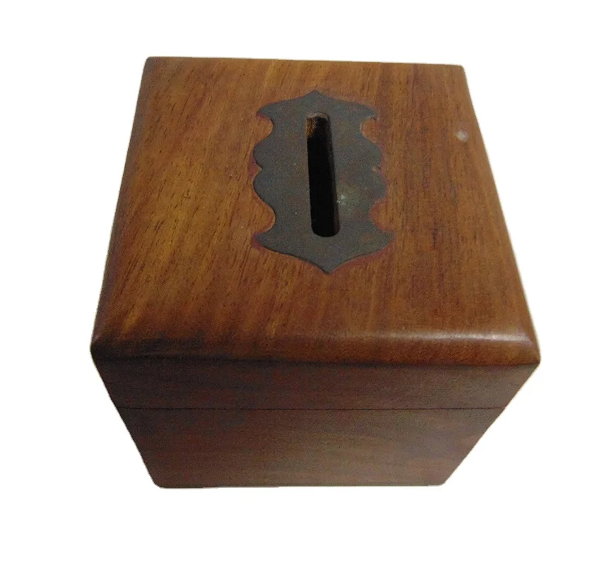 Square Piggy Money Box Bank Wood