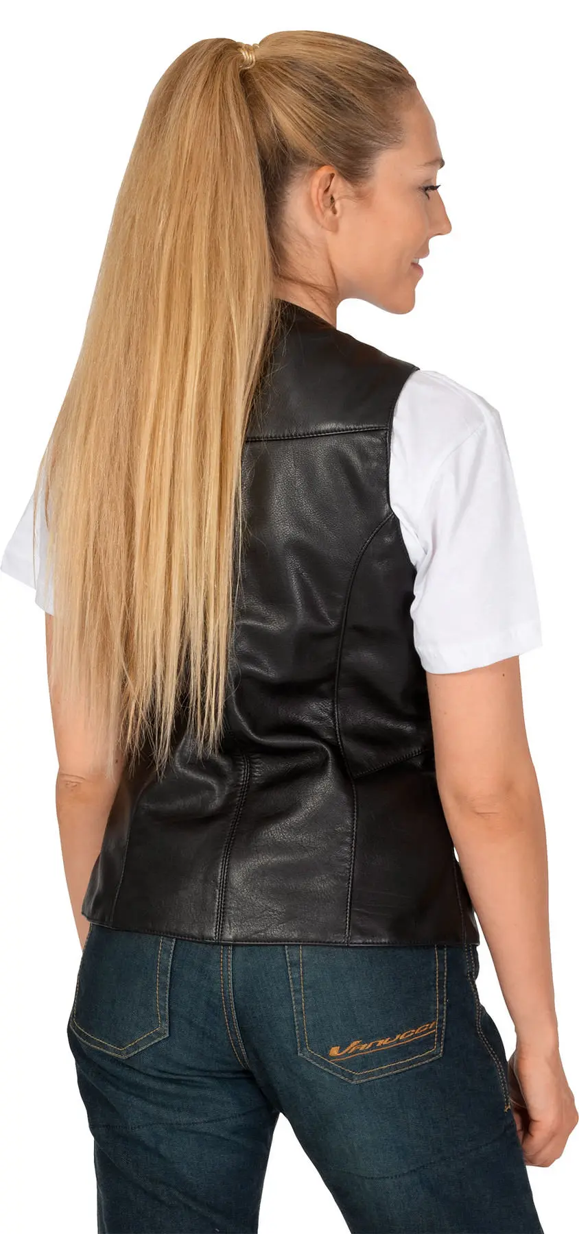 Классический и стильный кожаный женский жилет с 4 кнопками и 1 внутренний карман (VV-011)