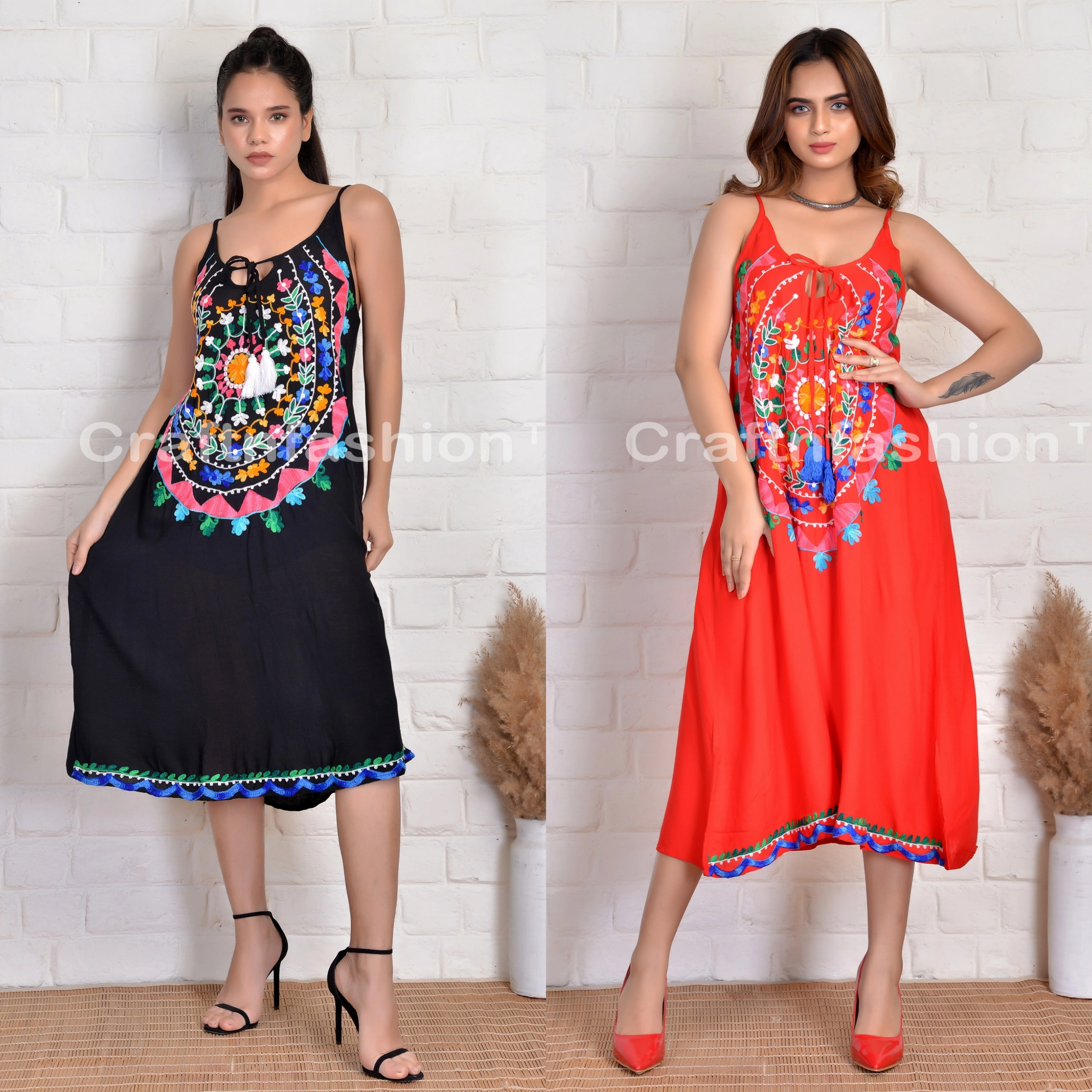 Buy Summer Fashion Mexican Boho Dress Vintage Bohemian Style Mexican Embroidered Dress Beach wear For Sale