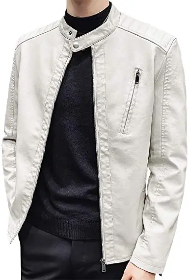 Latest Design Wholesale winter Fashion Mens spanish Leather Jackets Casual Stand Collar Slim Fit Faux Leather Jacket Biker M-j