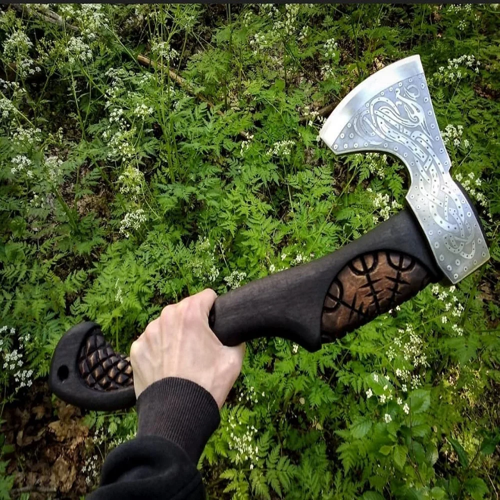 UNITY HANDMADE 5160 STEEL CUSTOM HANDMADE VIKING RAVEN AXE WITH AMAZING ENGRAVED HANDLE