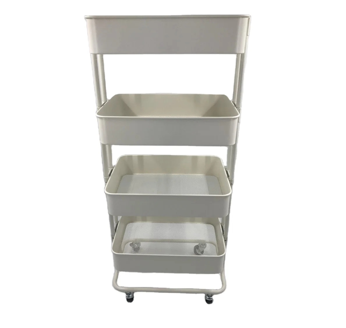 Special Design Competitive Price Four-Wheel Platform White Metal Jeep 3 Tier Storage Cart For Storage