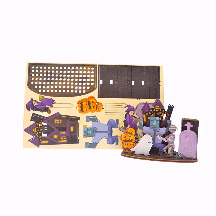 Cute Halloween Spooky Wooden Decorations Assembly High Quality Pen Holder Decoration for Halloween