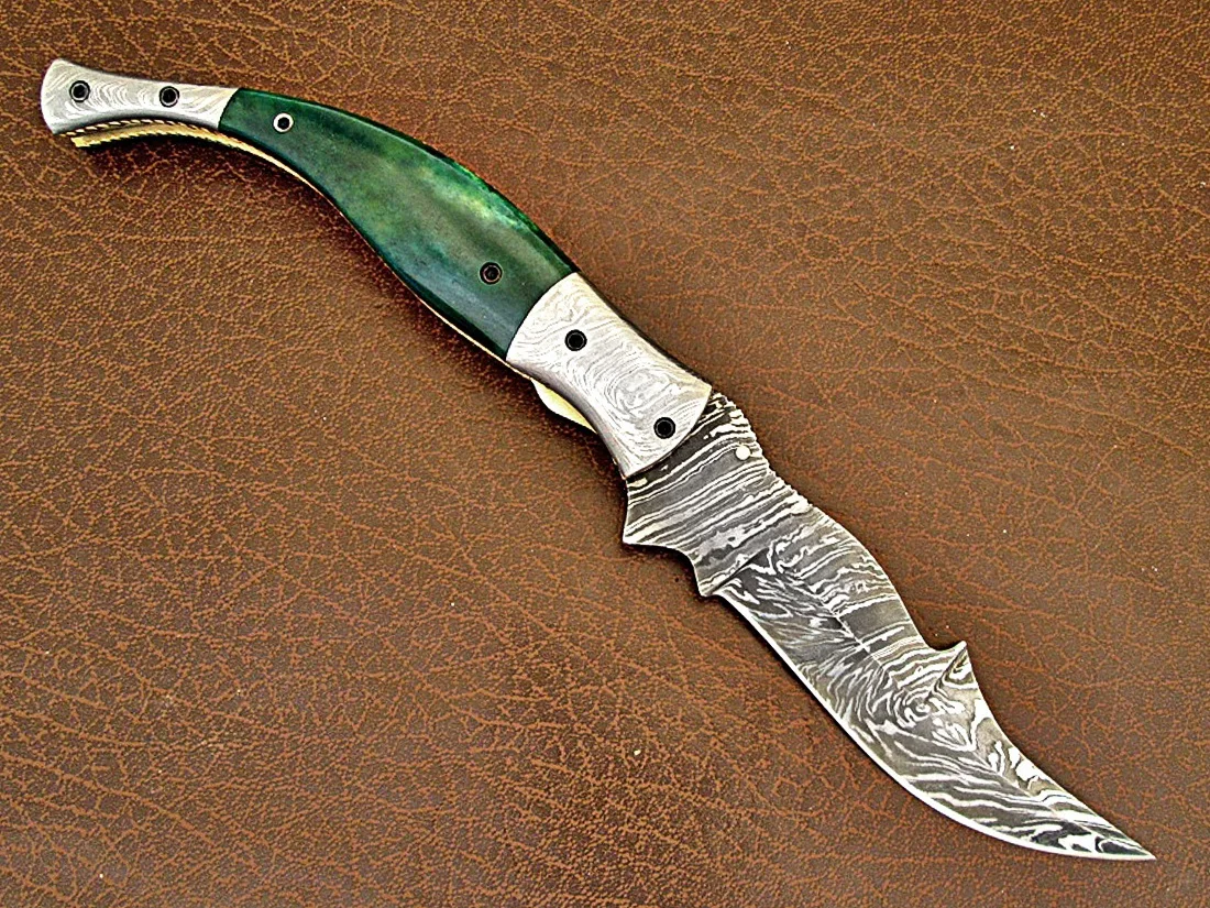Damascus Steel Outdoor Survival Hunting Folding Knife Multi-Tool Camping Knives Titanium Blade Bone Laser OEM Wholesale Prices