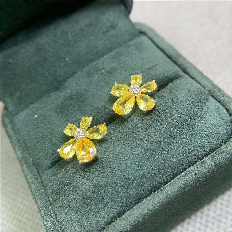 Elegant Yellow Flower Shaped Diamond Necklaces Earring and Ring Jewelry Set