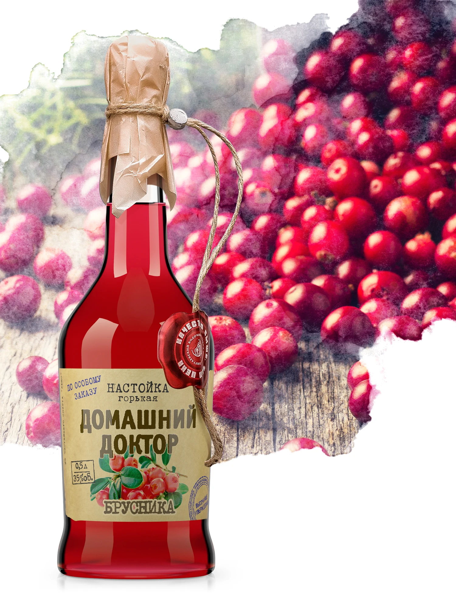 Русское натуральное сырье (35% alc.) Настойка «Family Doctor» Cowberry 500 мл без искусственных цветов и запахов