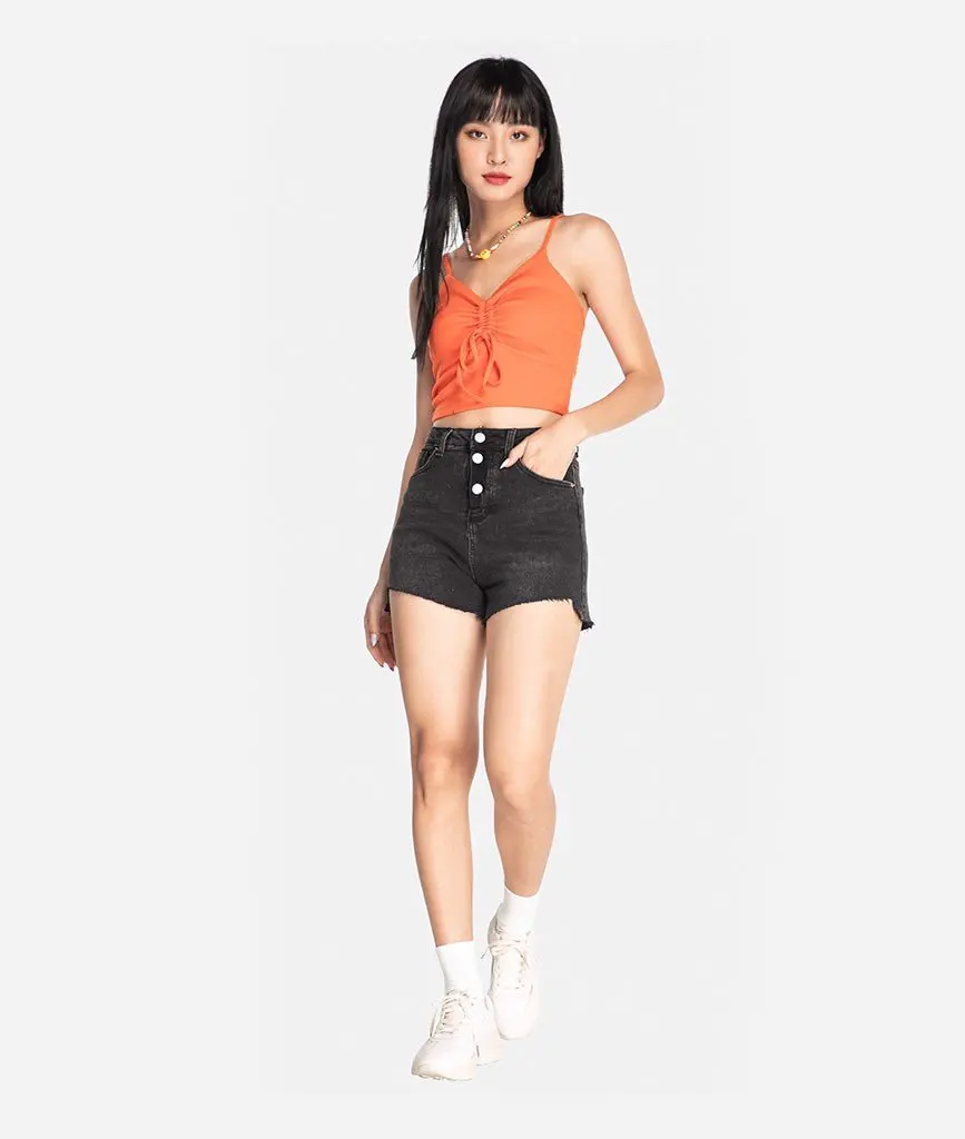 Ladies Modern Blouse Ribbed Knit Slip Crop Fashion Cutting Blouse Design Drawstring Produced In Vietnam