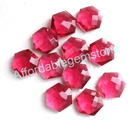 Rubylite quartz polished faceted handmade gemstone top drilled gemstones hexagon shape healing crystal affordable gems
