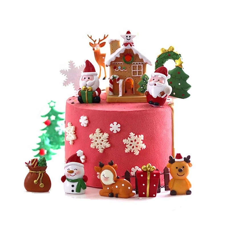 Toys Ornaments Decorating Tools Santa Elk Snowman Action Figure Resin Anime Christmas Topper Cake